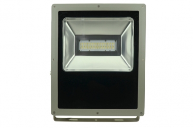 LED-Flutlichtstrahler 7900 Lumen Gleichstrom 120-230V DC warmweiss 100W flache Bauweise 