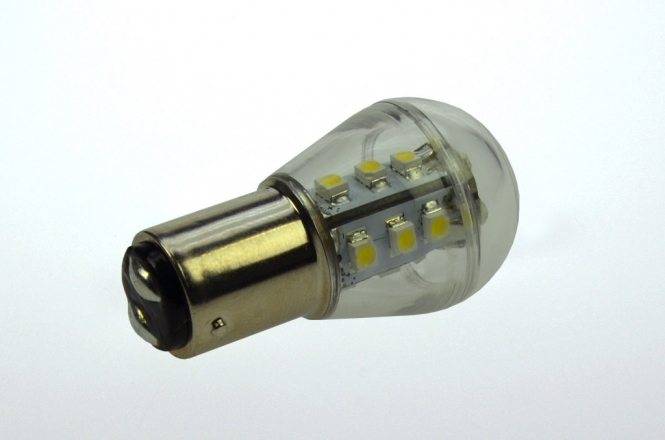 BAY15D LED-Miniglobe 140 Lumen Gleichstrom 10-30V DC warmweiss 1,6W 